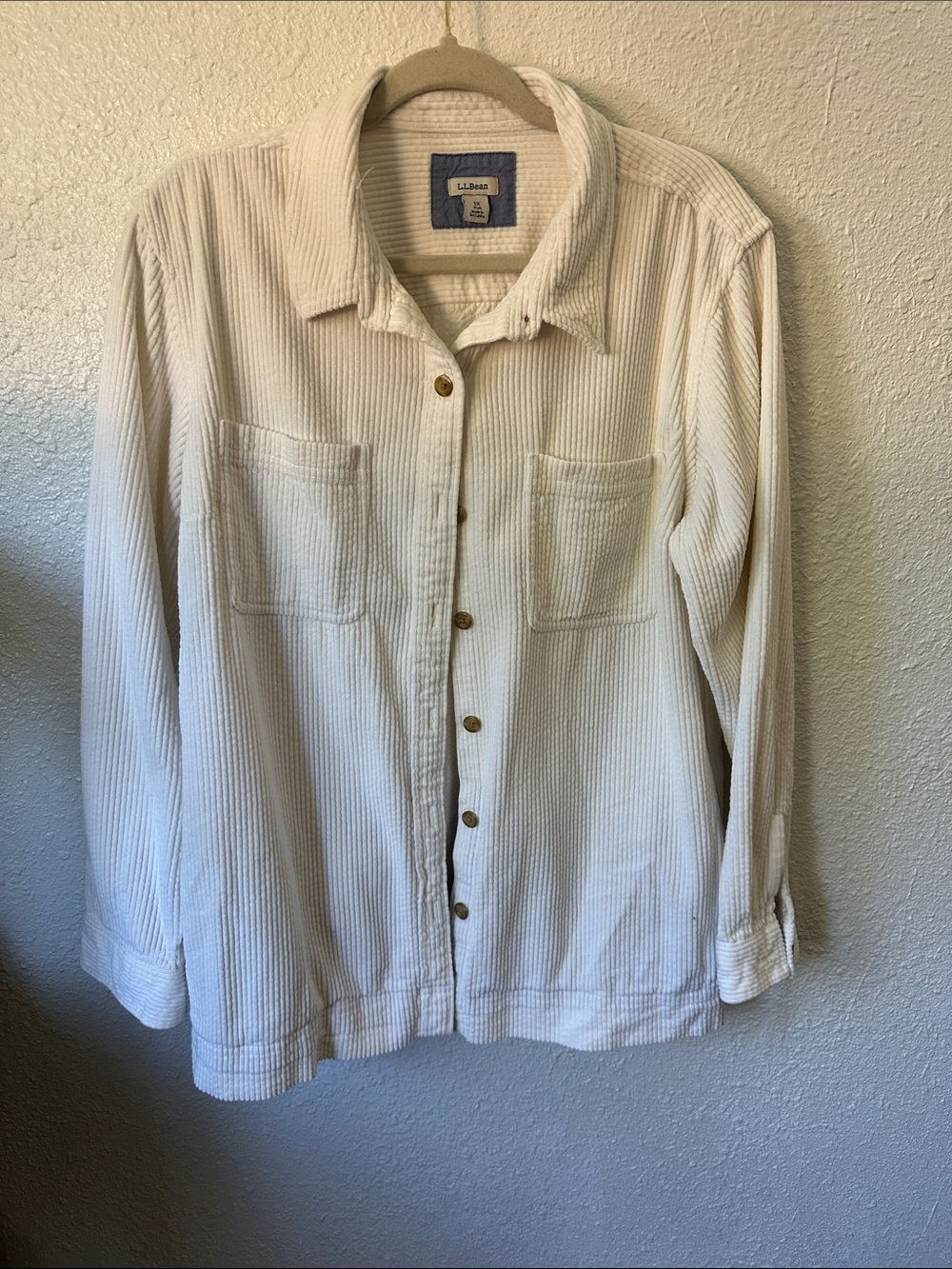 L.L. Bean Women's Ivory Corduroy Button-Front Utility Jacket